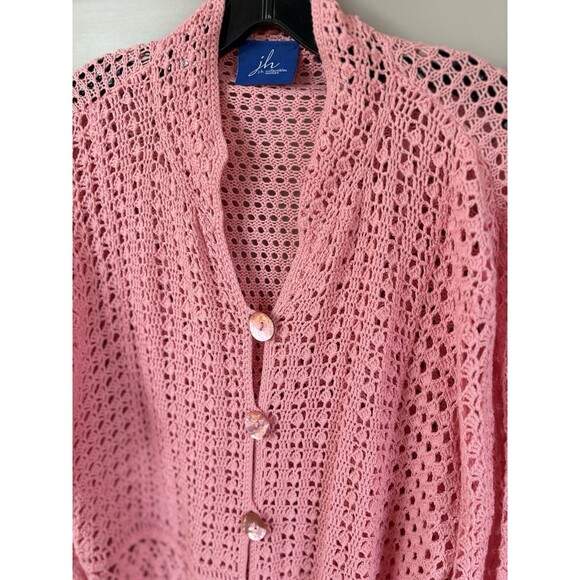 J H Collectibles Womens Size 2X Crochet Cardigan Linen Cotton Blend Pink Organic - Picture 4 of 10